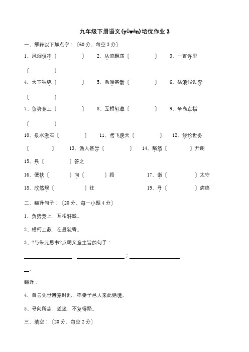 九年级下学期培优作业3  试题(共2页)