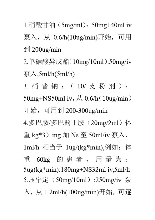 常用静脉泵入药物