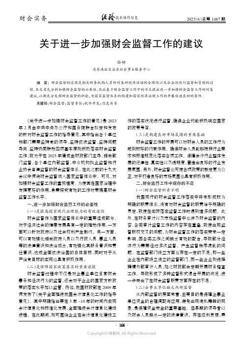 关于进一步加强财会监督工作的建议