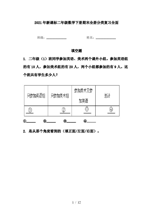 2021年新课标二年级数学下册期末全册分类复习全面