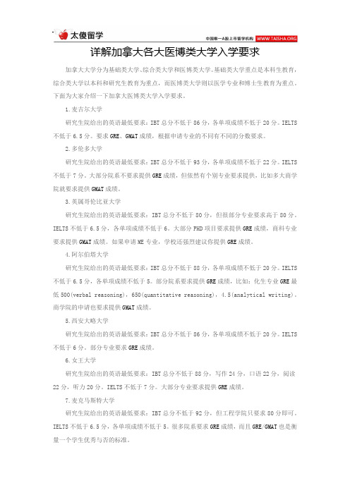 详解加拿大各大医博类大学入学要求