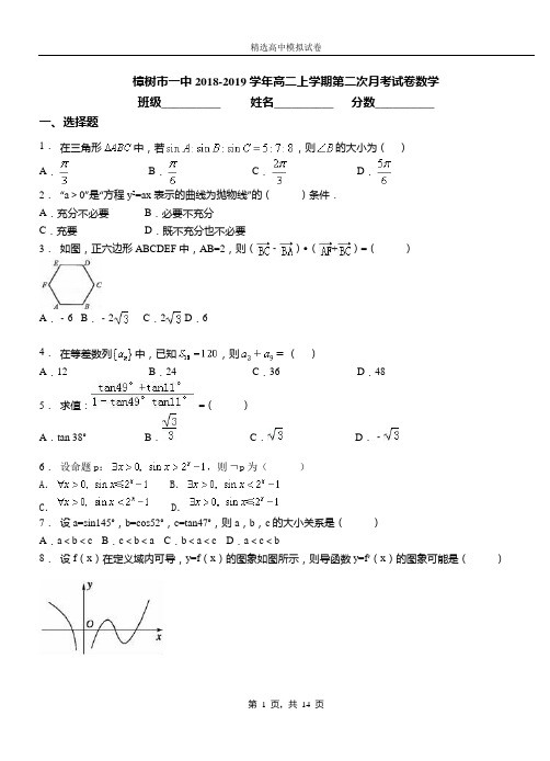 樟树市一中2018-2019学年高二上学期第二次月考试卷数学