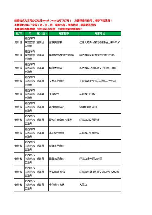 2020新版贵州省黔西南布依族苗族自治州望谟县窗帘工商企业公司商家名录名单联系电话号码地址大全13家