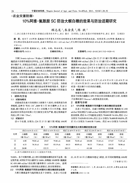 10%阿维·氟酰胺SC防治大螟白穗的效果与防治适期研究