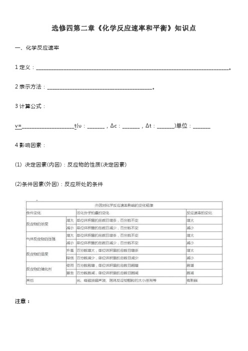 人教版高中化学选修四第二章化学反应速率和化学平衡知识点