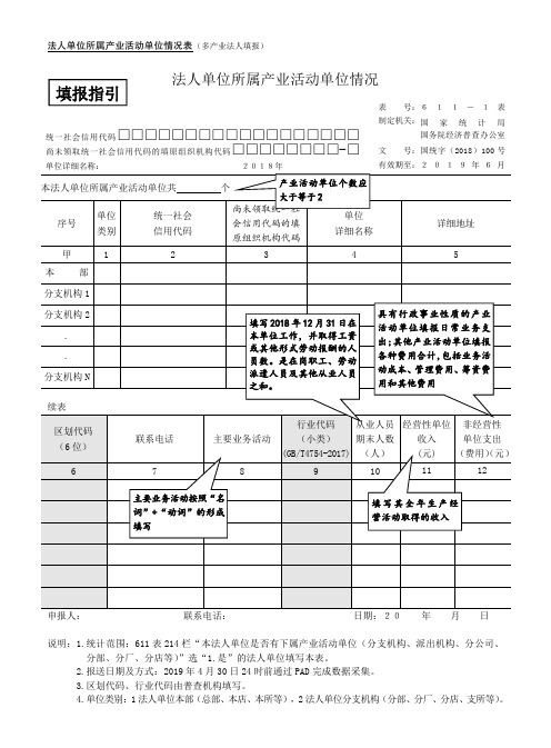 4-法人单位所属产业活动单位情况(611-1)--填写指引