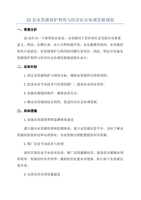 XX县水资源保护利用与经济社会协调发展规划