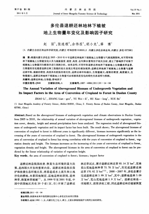 多伦县退耕还林地林下植被地上生物量年变化及影响因子研究