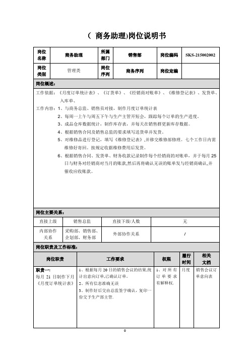 商务助理岗位说明书 (2)