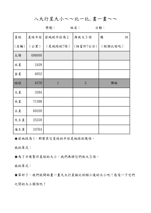 九大行星大小比一比