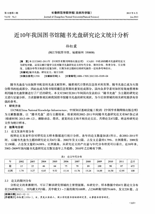 近10年我国图书馆随书光盘研究论文统计分析