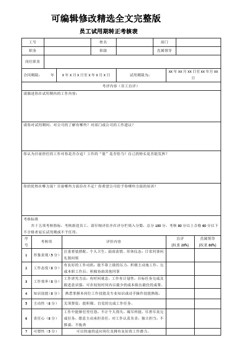 员工试用期转正考核审批表精选全文完整版