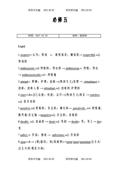 人教版高中英语必修5重点词词性转换之欧阳术创编