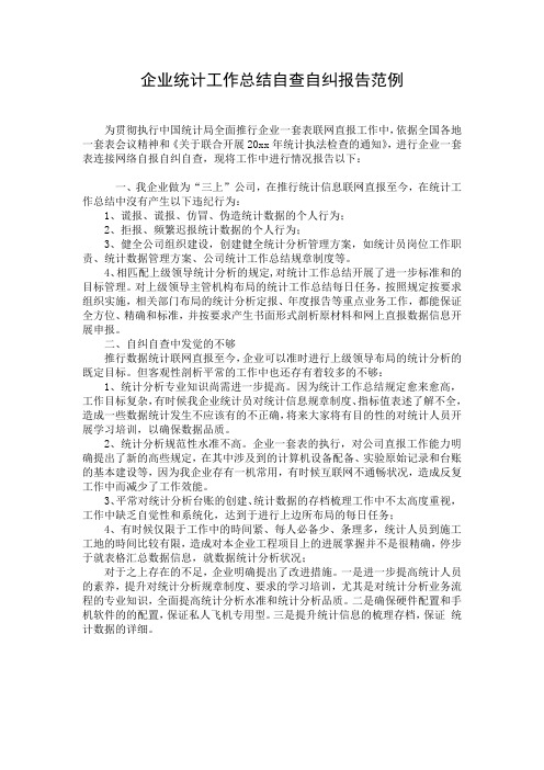 企业统计工作总结自查自纠报告范例