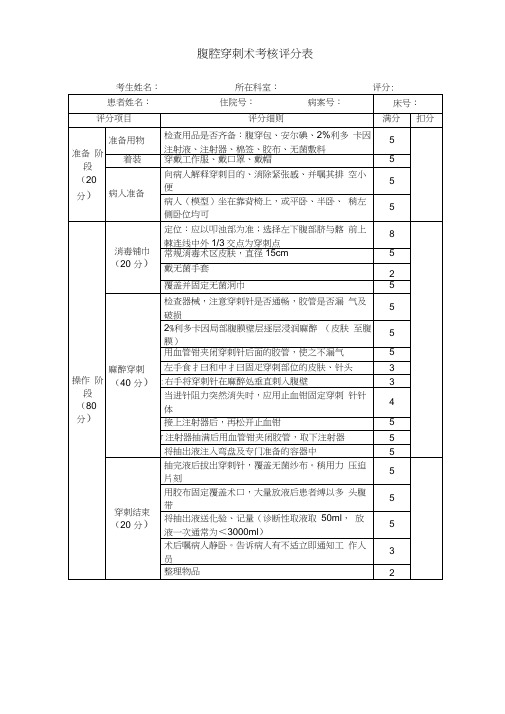 四大穿刺考核评分表