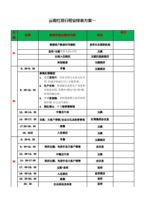 商务考察行程安排表