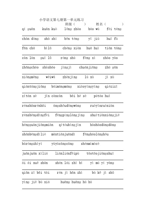 小学语文第七册第一单元练习卷(2021年小学语文统编版)