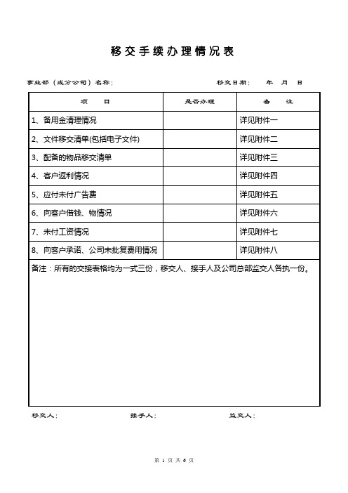 交接文件表格