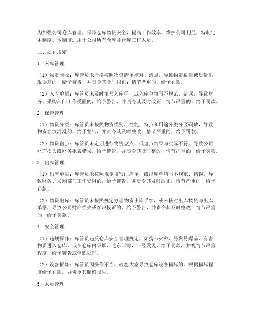 仓库管理制度处罚规定