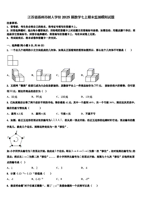 江苏省扬州市树人学校2025届数学七上期末监测模拟试题含解析