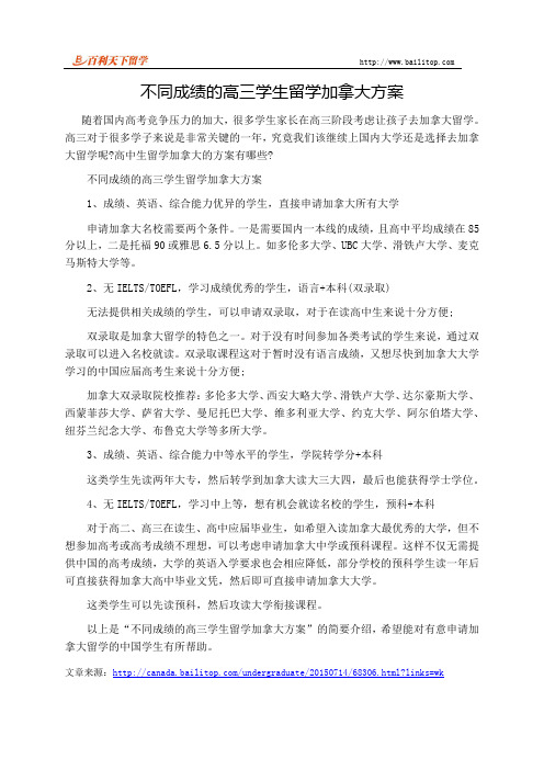 不同成绩的高三学生留学加拿大方案