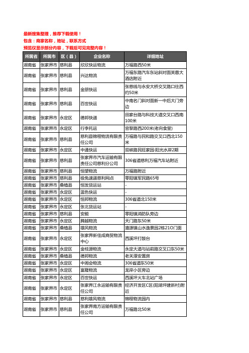 新版湖南省张家界市托运企业公司商家户名录单联系方式地址大全79家