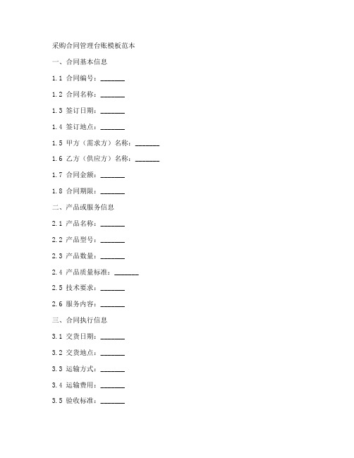 采购合同管理台账模板范本