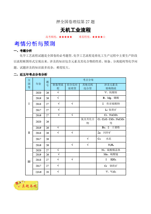 备战2021年高考理综化学临考题号押题第27题 工业流程(原卷版课标全国卷)