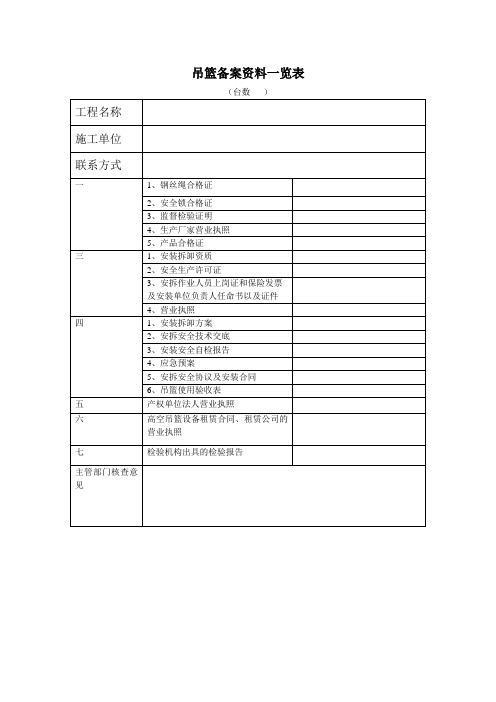 吊篮安装资料表