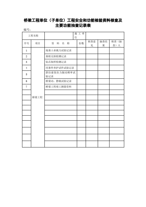 桥梁工程单位(子单位)工程安全和功能检验资料核查及主要功能抽查记录表