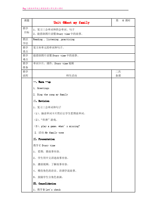 人教版四年级英语上册 Unit6 第六课时教案 人教PEP(标准版)