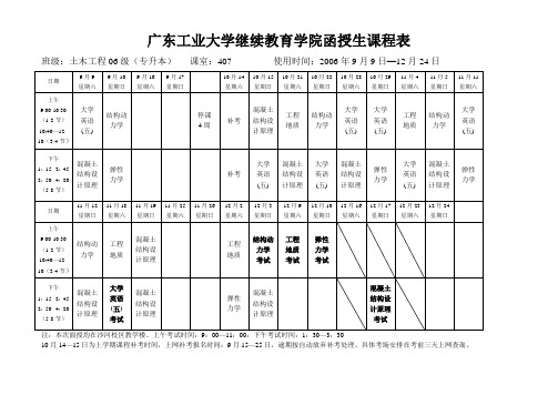 广东工业大学继续教育学院函授生课程表