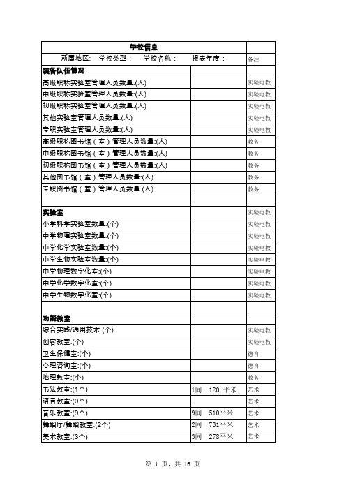 当年学校教育装备纸质报表