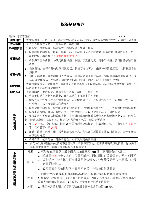 标签粘贴规范