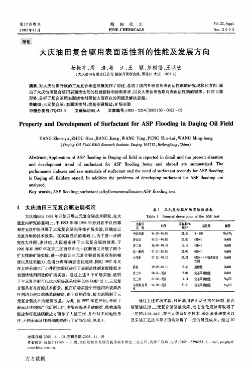 大庆油田复合驱用表面活性剂的性能及发展方向