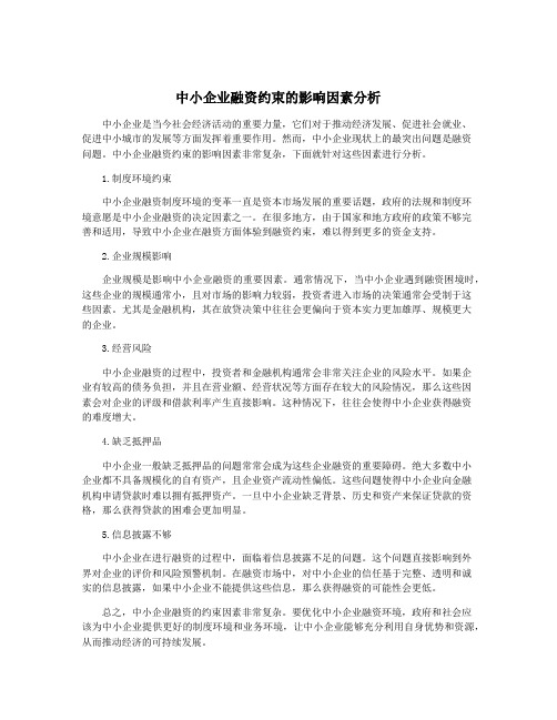 中小企业融资约束的影响因素分析