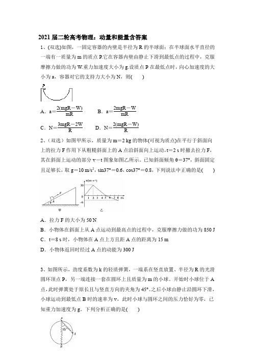 2021届高考物理二轮复习：动量和能量含答案