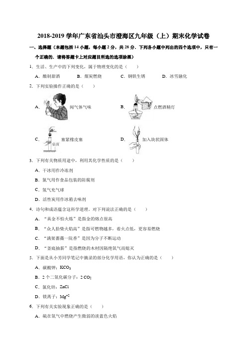 2018-2019学年广东省汕头市澄海区九年级(上)期末化学试卷(解析版)