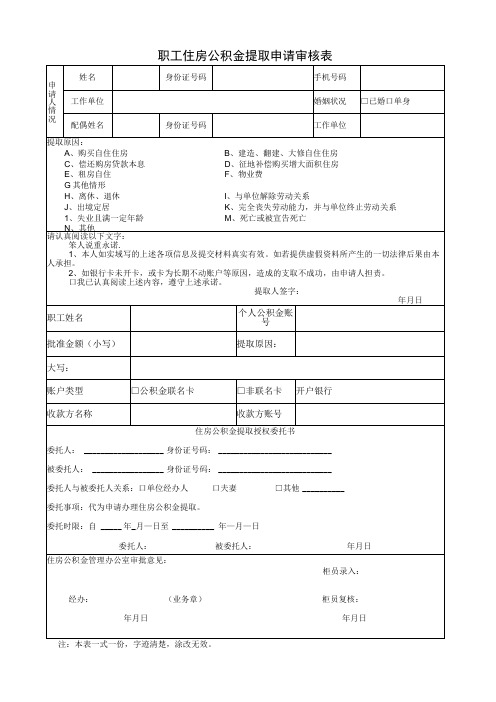 职工住房公积金提取申请审核表