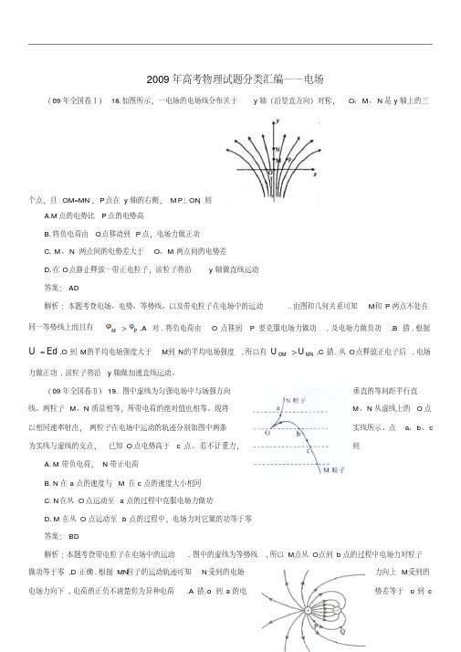 2019年高考物理试题分类汇编--电场