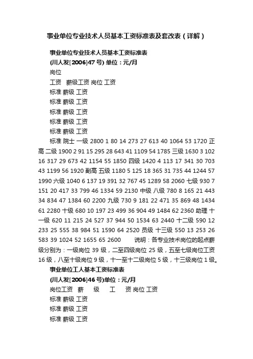 事业单位专业技术人员基本工资标准表及套改表(详解)