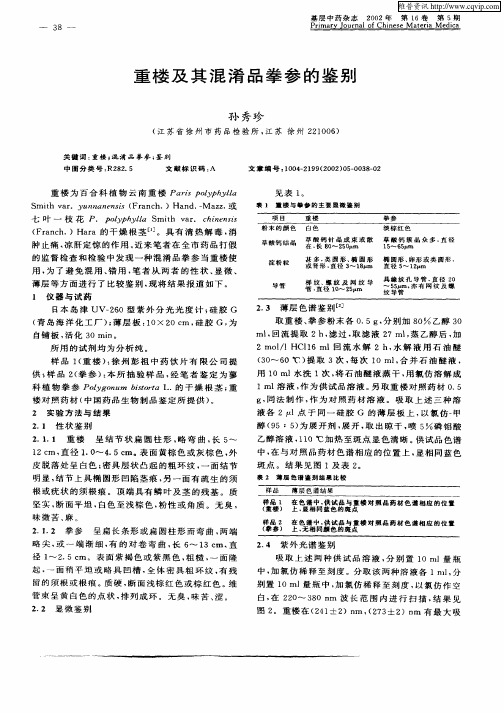 重楼及其混淆品拳参的鉴别