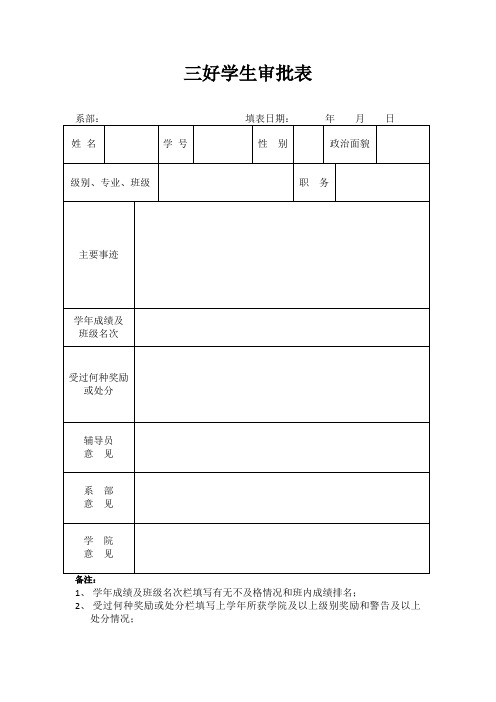 三好学生审批表和优秀学生干部审批表