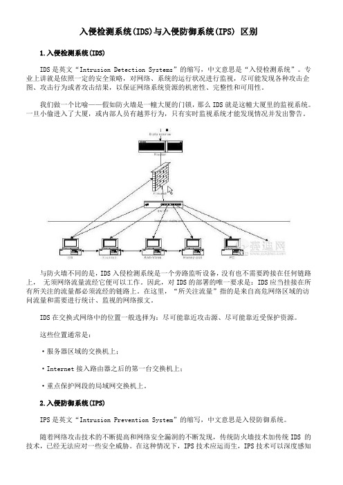 入侵检测系统(IDS)与入侵防御系统(IPS) 区别