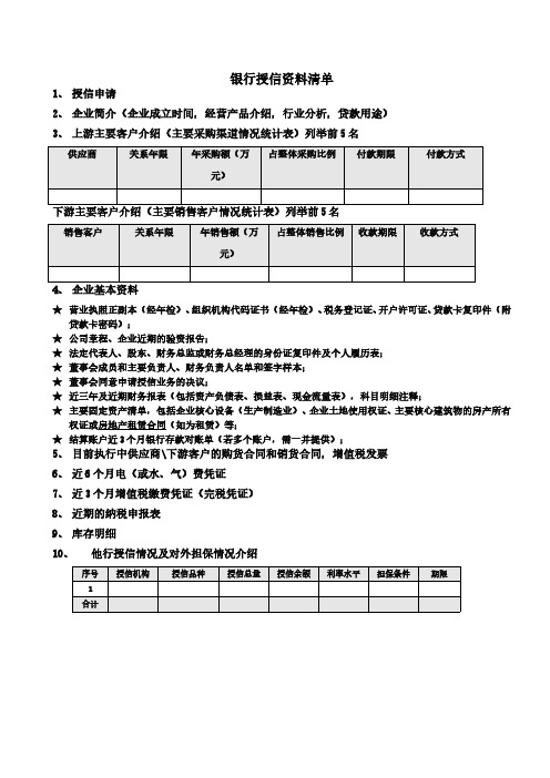 银行授信资料清单