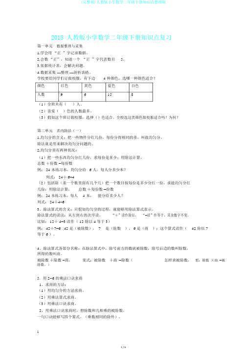 (完整版)人教版小学数学二年级下册知识点整理版