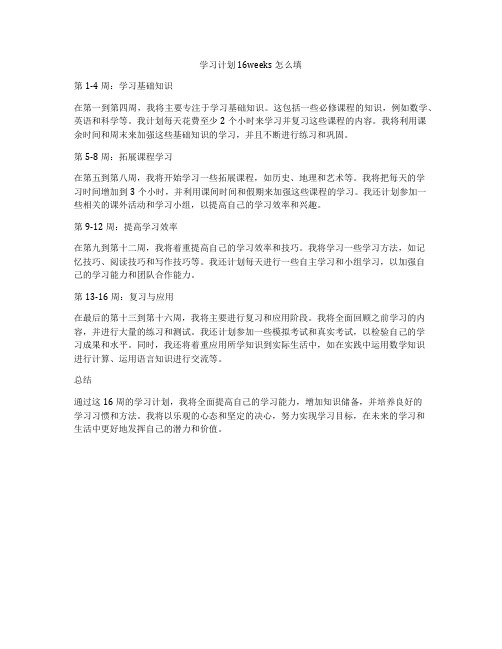 学习计划16weeks怎么填
