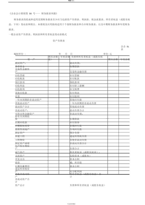 财务报表标准格式-完整版