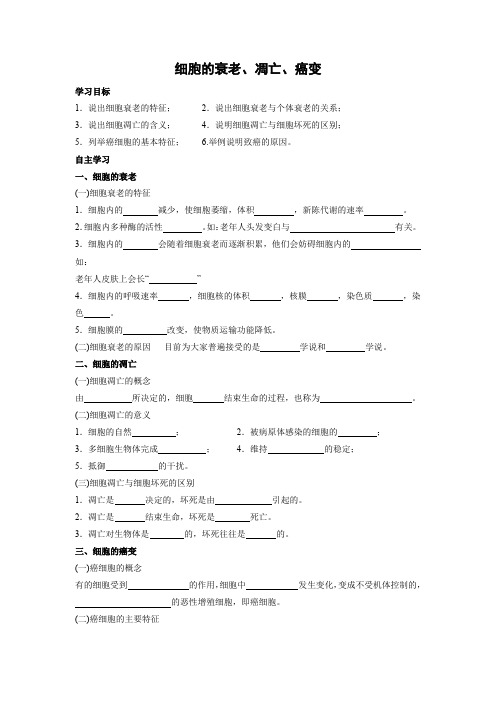 学案6：6.3细胞的衰老、凋亡、癌变