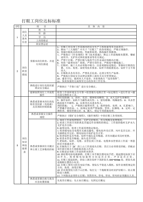 打眼工岗位达标标准